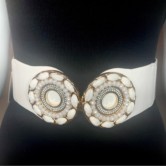 Plus size white PU leather elastic waistband belt - Picture 1 of 9